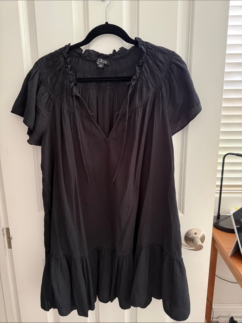 J. Crew Black Short-Sleeve Tiered Mini Dress